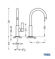 MEDIDAS MONOMANDO LAVABO CAÑO ALTO PROJECT TRES GRIFERIA